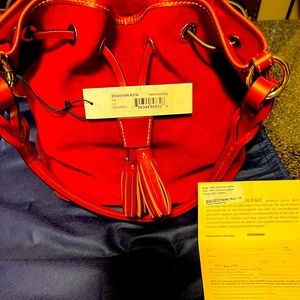 Dooney and Bourke Tasha Drawstring bag in Red Suede! New with tags.